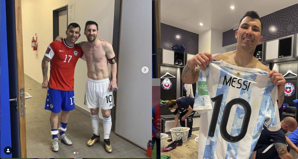 Gary Medel y Lio Messi tras el empate de Chile-Argentina